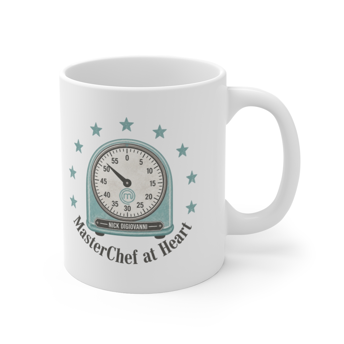 Nick DiGiovanni "clock, symbolizing his stint on Season 10 of " White Mug